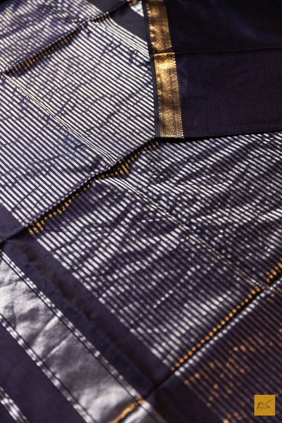 Srikala- Black Maheshwari Silk Cotton Handwoven Saree