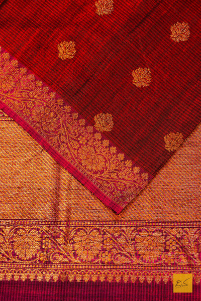 Janavi- Brick Red Banarasi Dupion Silk Handwoven Saree