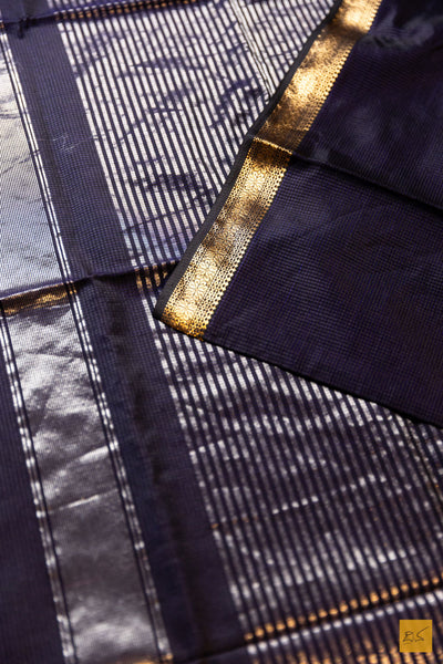 Srikala- Black Maheshwari Silk Cotton Handwoven Saree