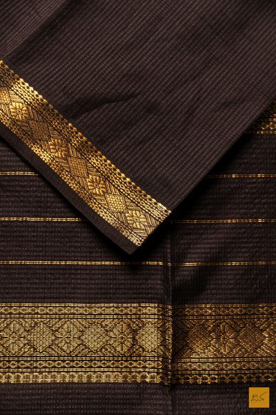 Swaroopa- Black- Brown Maheshwari Garbh Reshmi Handwoven Saree