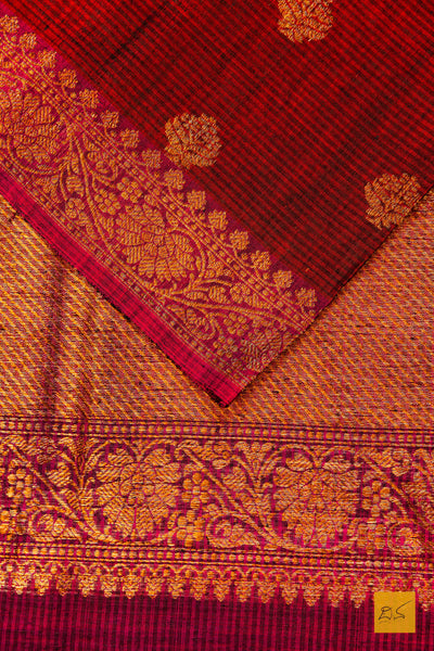 Janavi- Brick Red Banarasi Dupion Silk Handwoven Saree