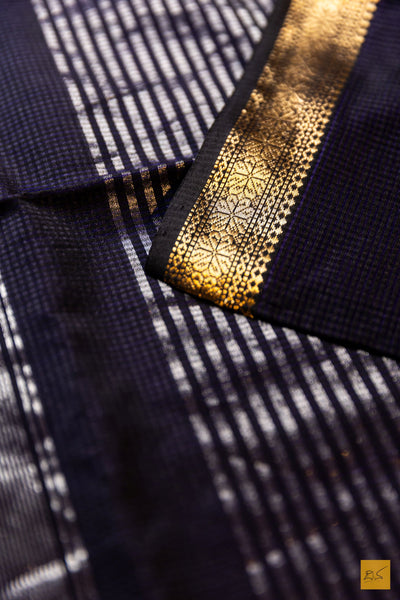 Srikala- Black Maheshwari Silk Cotton Handwoven Saree