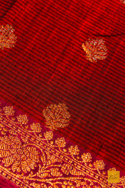 Janavi- Brick Red Banarasi Dupion Silk Handwoven Saree