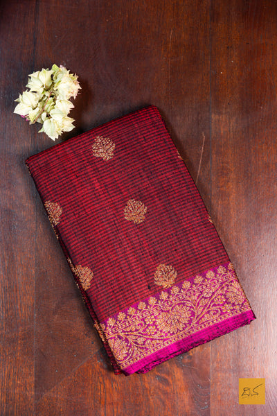 Janavi- Brick Red Banarasi Dupion Silk Handwoven Saree