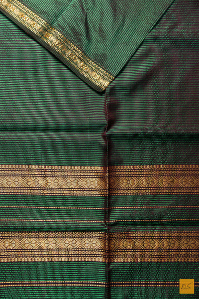 Vidhi- Green- Brown Maheshwari Garbh Reshmi Handwoven Saree