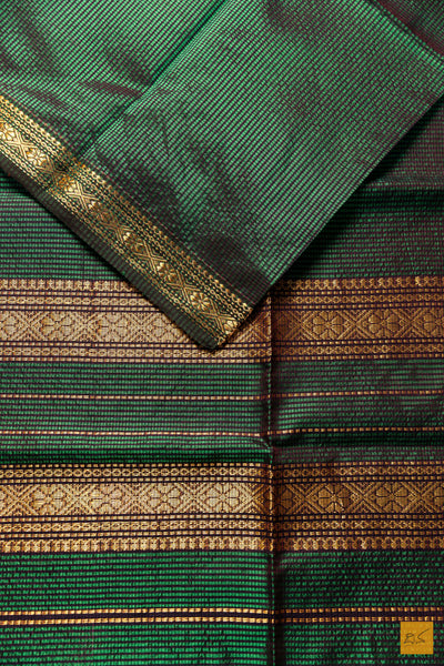 Vidhi- Green- Brown Maheshwari Garbh Reshmi Handwoven Saree