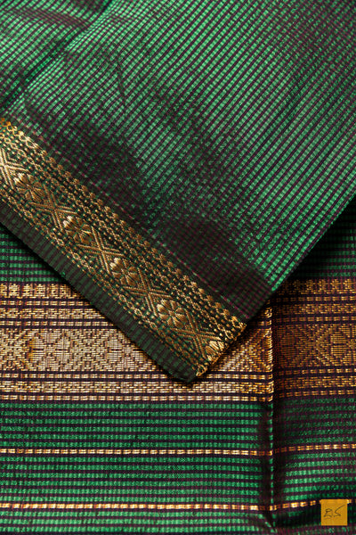 Vidhi- Green- Brown Maheshwari Garbh Reshmi Handwoven Saree