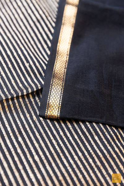 Maithri- Black Maheshwari Silk Cotton Handwoven Saree
