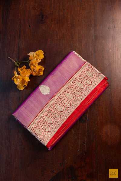 Nirlepa-Pink Banarasi Tissue Katan Silk Handwoven Saree