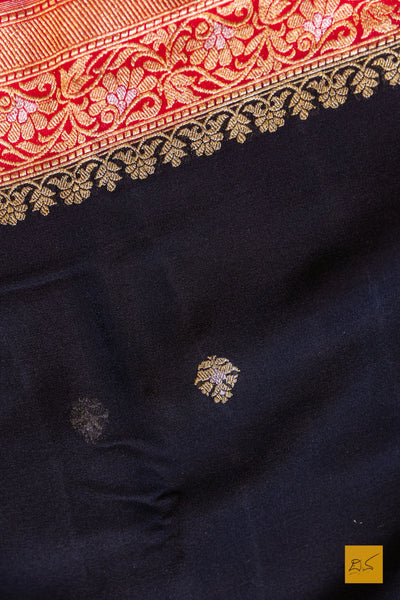 Urvi- Black-Red Banarasi Georgette Handwoven Saree