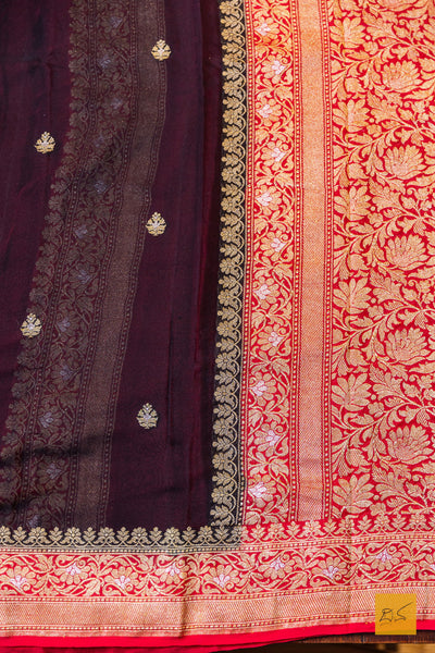 Urvi- Black-Red Banarasi Georgette Handwoven Saree