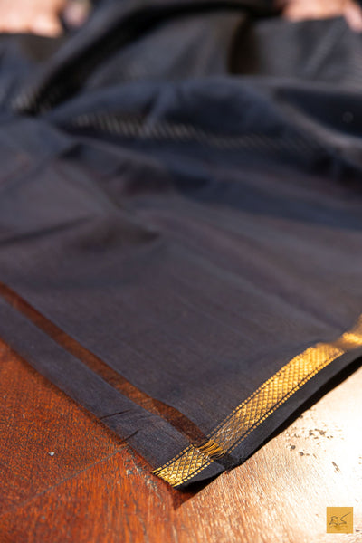 Maithri- Black Maheshwari Silk Cotton Handwoven Saree