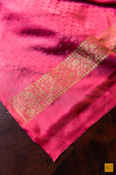 Tara- Peach Banarasi Mashru with Tissue Handwoven Saree