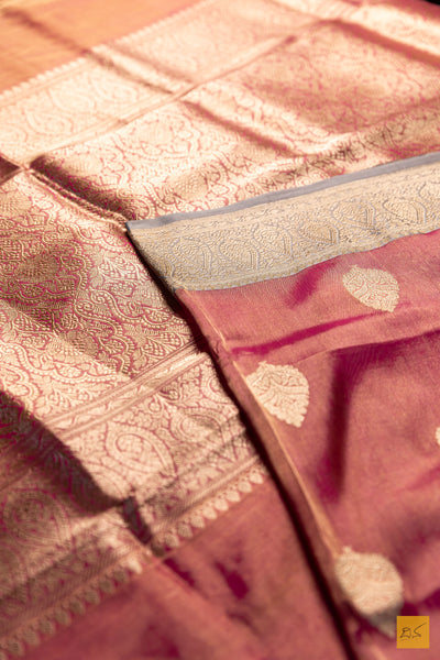 Nethra-Pink Banarasi Tissue Katan Silk Handwoven Saree