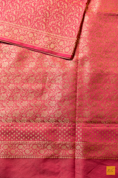 Tara- Peach Banarasi Mashru with Tissue Handwoven Saree