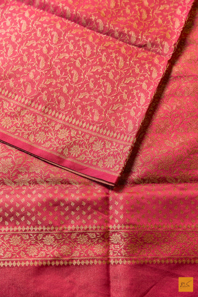 Tara- Peach Banarasi Mashru with Tissue Handwoven Saree