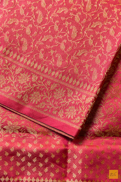 Tara- Peach Banarasi Mashru with Tissue Handwoven Saree