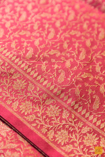 Tara- Peach Banarasi Mashru with Tissue Handwoven Saree