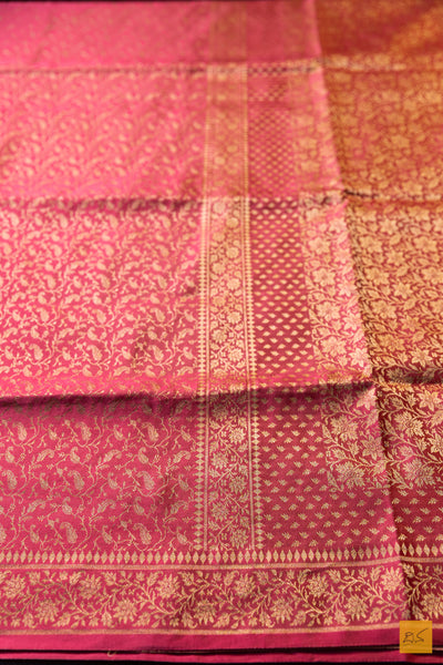 Tara- Peach Banarasi Mashru with Tissue Handwoven Saree