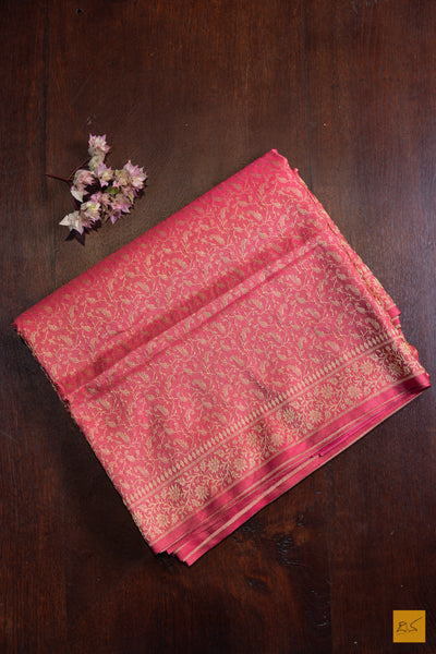 Tara- Peach Banarasi Mashru with Tissue Handwoven Saree