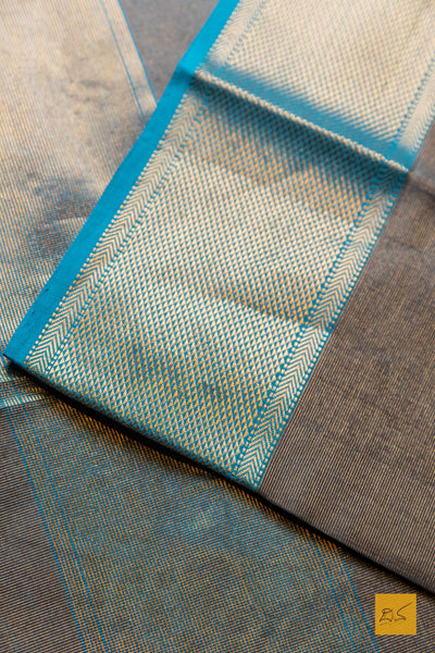 Niranthara- Grey-Blue Tissue Maheshwari Silk Cotton Handwoven Saree