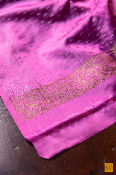 Shanthi- Pink Banarasi Mashru with Tissue Handwoven Saree