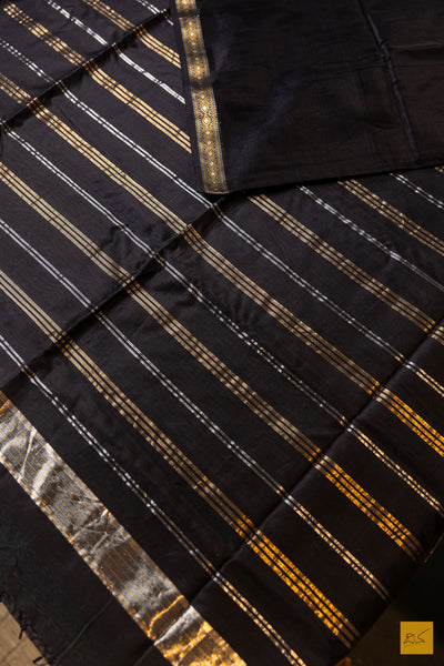 Kashika- Black Maheshwari Silk Cotton Handwoven Saree