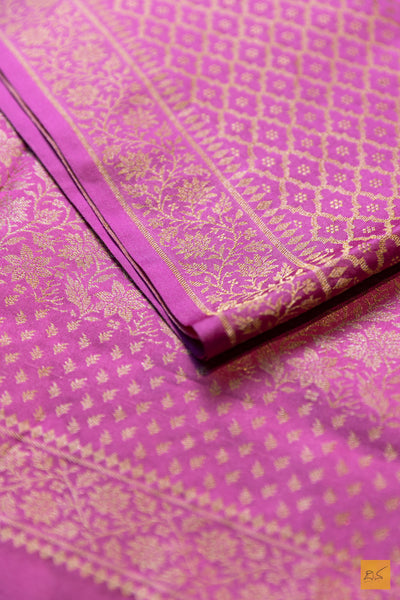 Shanthi- Pink Banarasi Mashru with Tissue Handwoven Saree