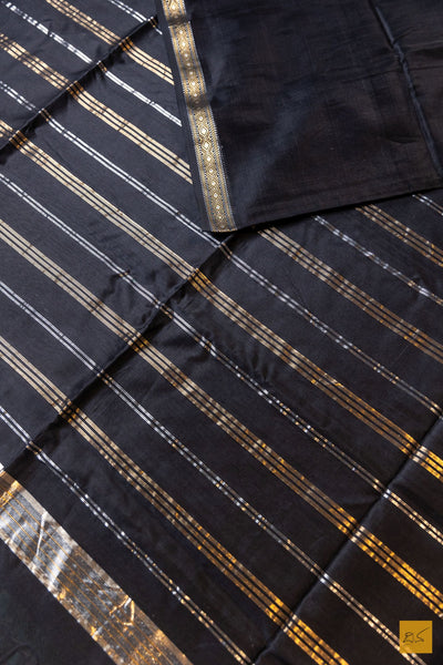 Kashika- Black Maheshwari Silk Cotton Handwoven Saree