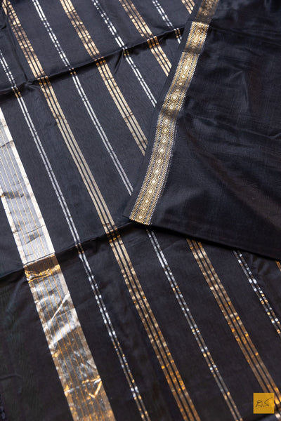 Kashika- Black Maheshwari Silk Cotton Handwoven Saree