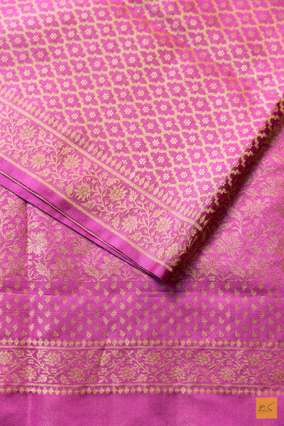 Shanthi- Pink Banarasi Mashru with Tissue Handwoven Saree