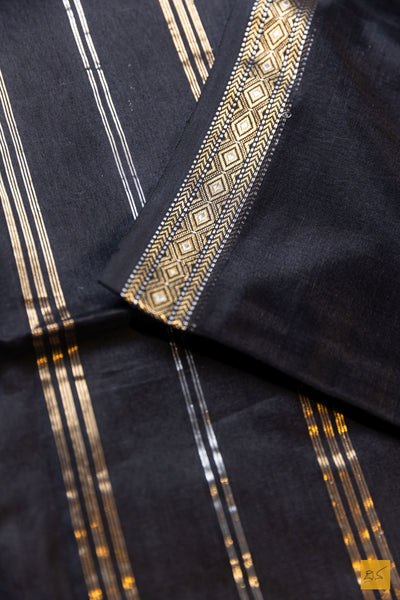 Kashika- Black Maheshwari Silk Cotton Handwoven Saree