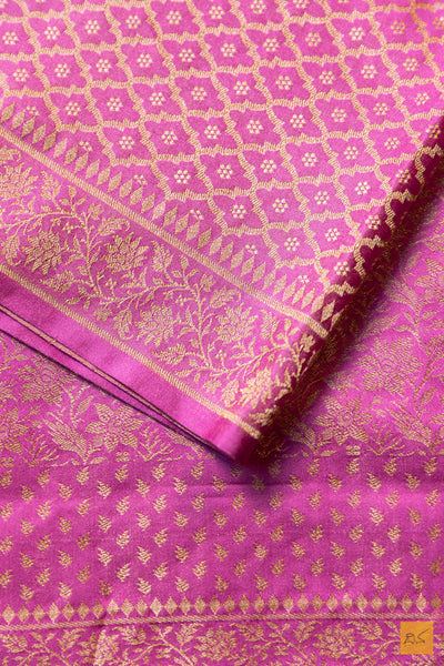 Shanthi- Pink Banarasi Mashru with Tissue Handwoven Saree