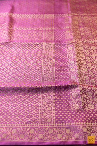 Shanthi- Pink Banarasi Mashru with Tissue Handwoven Saree