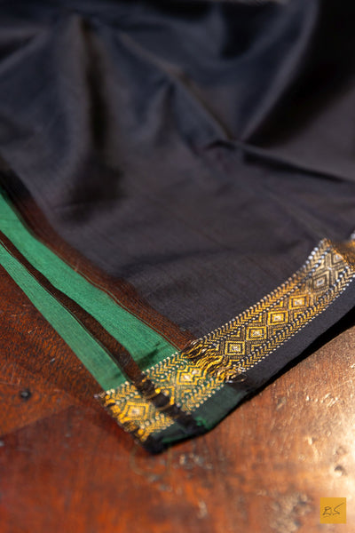 Kashika- Black Maheshwari Silk Cotton Handwoven Saree