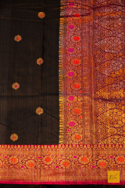 Kanaka- Black Banarasi Dupion Silk Handwoven Saree