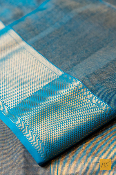 Niranthara- Grey-Blue Tissue Maheshwari Silk Cotton Handwoven Saree