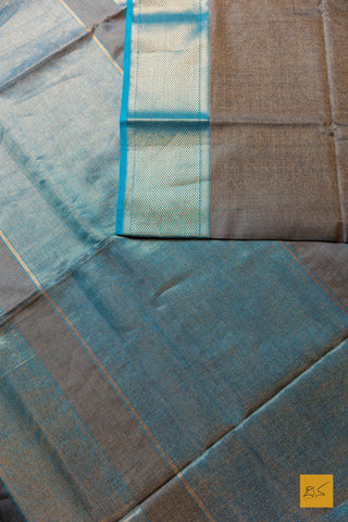 Niranthara- Grey-Blue Tissue Maheshwari Silk Cotton Handwoven Saree