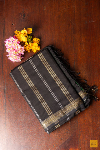 Kashika- Black Maheshwari Silk Cotton Handwoven Saree