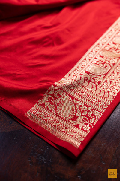 Seema- Red Banarasi Katan Silk Brocade Handwoven Saree