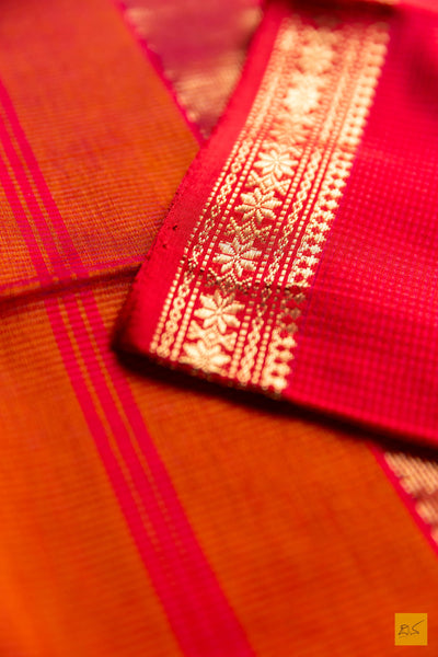 Kshama- Red Maheshwari Silk Cotton Handwoven Saree