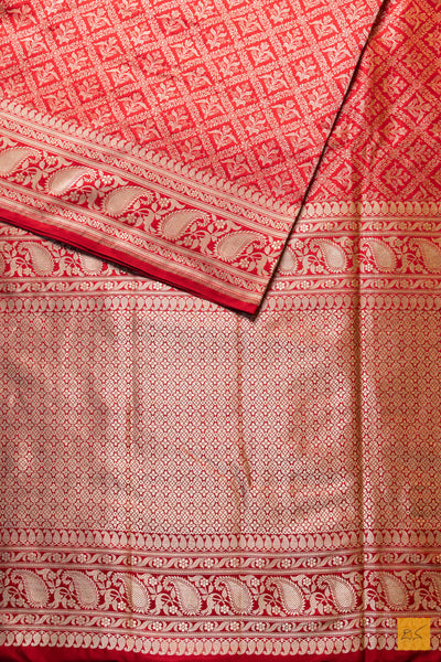 Seema- Red Banarasi Katan Silk Brocade Handwoven Saree