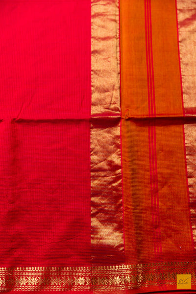 Kshama- Red Maheshwari Silk Cotton Handwoven Saree