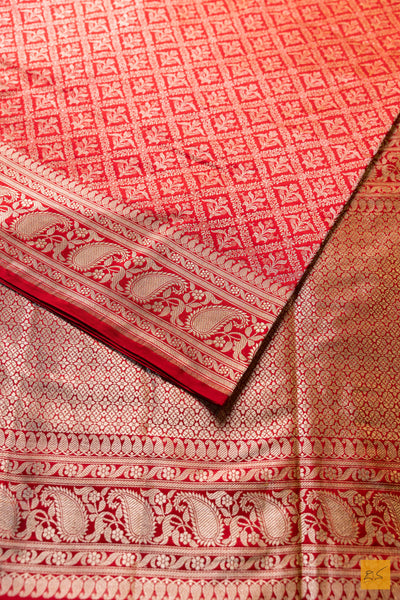 Seema- Red Banarasi Katan Silk Brocade Handwoven Saree