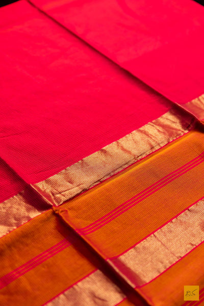Kshama- Red Maheshwari Silk Cotton Handwoven Saree