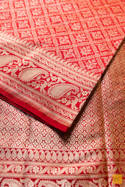 Seema- Red Banarasi Katan Silk Brocade Handwoven Saree
