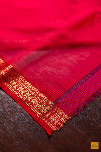 Kshama- Red Maheshwari Silk Cotton Handwoven Saree
