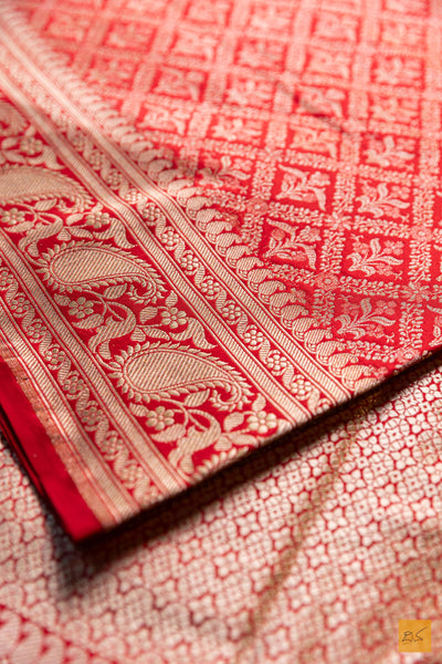Seema- Red Banarasi Katan Silk Brocade Handwoven Saree
