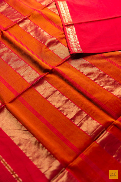 Kshama- Red Maheshwari Silk Cotton Handwoven Saree
