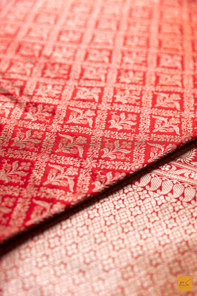 Seema- Red Banarasi Katan Silk Brocade Handwoven Saree